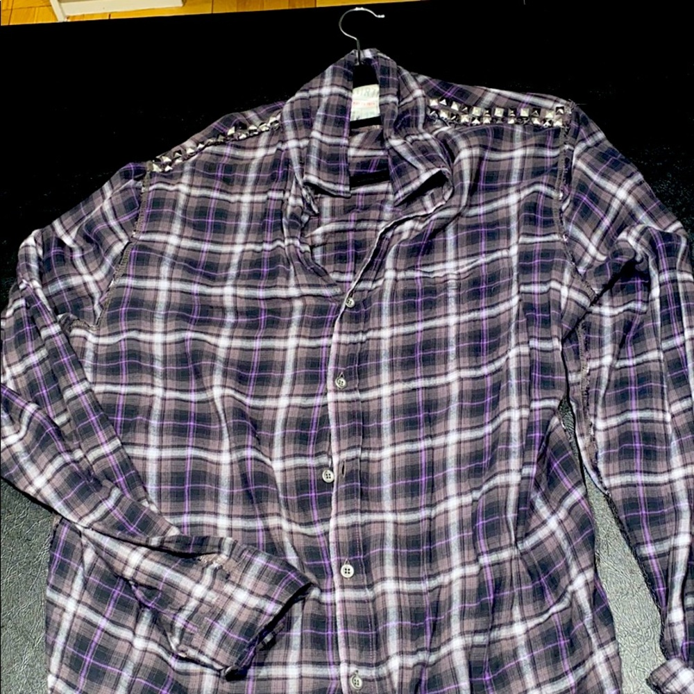 Purple and gray studded flannel